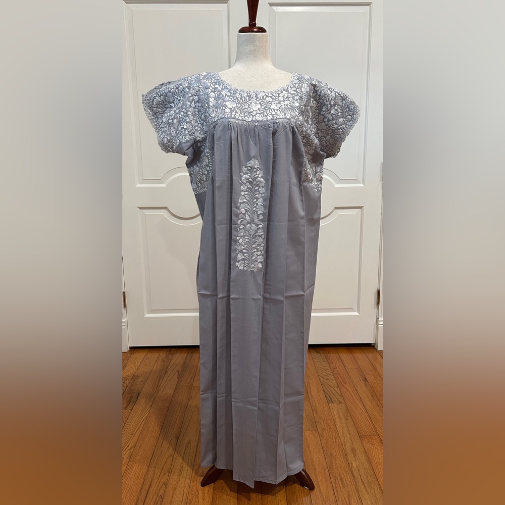 XL San Antonino Maxi Dress,Oax,Mexican dress Hand Embroidered with Silk threads.